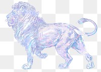 Lion png sticker, aesthetic holographic illustration, transparent background