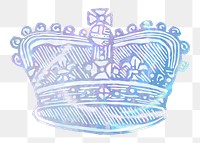 Crown png sticker, aesthetic holographic illustration, transparent background