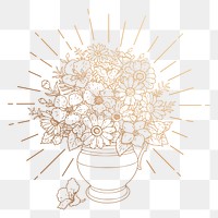 Flower vase png sticker, vintage gold illustration, transparent background