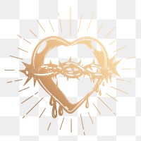 Sacred heart png sticker, aesthetic gold illustration, transparent background