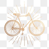 Bicycle png sticker, vintage vehicle gold illustration, transparent background