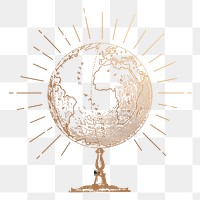 Globe png sticker, education, aesthetic gold illustration, transparent background