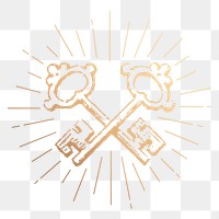 Crossed keys png sticker, gold mystical art, transparent background