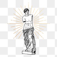 Png nude Greek goddess statue sticker, vintage illustration, transparent background