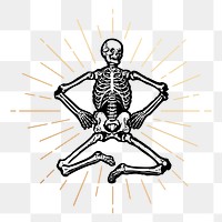 Human skeleton png sticker, vintage goth illustration, transparent background