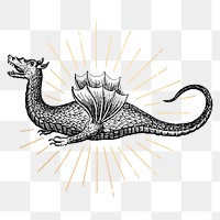 Magical dragon png sticker, vintage mythical creature illustration, transparent background