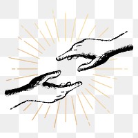 Helping hands png sticker, vintage mystical illustration, transparent background