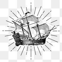 Sailing ship png sticker, vintage adventure illustration, transparent background