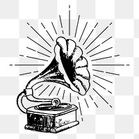 Gramophone png sticker, vintage record player illustration, transparent background