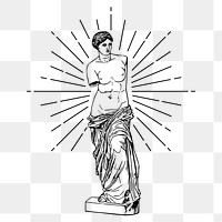 Png nude Greek goddess statue sticker, vintage illustration, transparent background