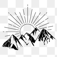 Mountain sunrise png sticker, nature illustration, transparent background