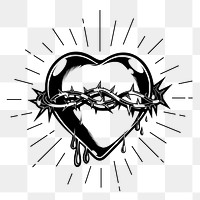 Sacred heart png sticker, vintage religious illustration, transparent background