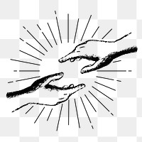 Helping hands png sticker, vintage religious illustration, transparent background