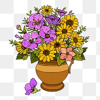 Bouquet flower vase png sticker, vintage illustration, transparent background