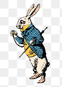 White Rabbit png sticker, fairy tale, Alice in Wonderland illustration, transparent background