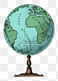 Globe png sticker, vintage educational illustration, transparent background