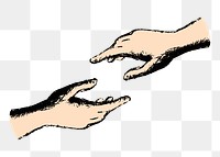 Helping hands png sticker, vintage charity illustration, transparent background