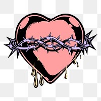 Sacred heart png sticker, goth aesthetic, vintage illustration, transparent background