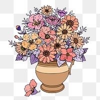 Png flower vase sticker, botanical aesthetic, vintage illustration, transparent background