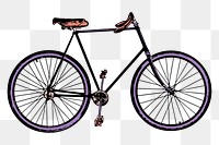 Purple bicycle png sticker, vehicle aesthetic, vintage illustration, transparent background
