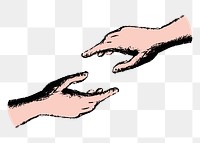 Helping hands png sticker, charity aesthetic, vintage illustration, transparent background