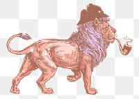 Sherlock lion png sticker, funny animal sparkly aesthetic illustration, transparent background