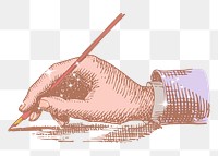 Png hand holding pen sticker, sparkly aesthetic illustration, transparent background