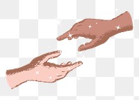 Helping hands png sticker, diversity sparkly aesthetic illustration, transparent background