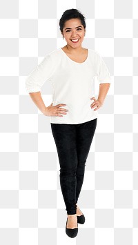 Smiley woman png sticker, standing in full body, transparent background