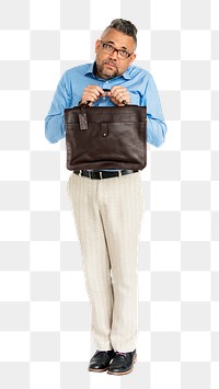 Man holding bag png sticker, full body portrait, transparent background