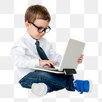 Kid using laptop png sticker, business concept,  transparent background