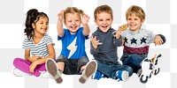 Diverse kids png sticker, sitting together, transparent background