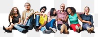 Diverse people png sitting in a row, transparent background