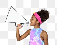 Png girl holding megaphone, transparent background