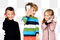 Kids using phone png sticker, transparent background