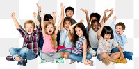 Kids raising hands png sticker, transparent background