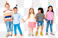 Kids png wearing cone hat clipart, birthday party concept