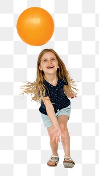 Young girl png sticker, playing ball, transparent background