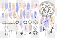 Pastel Bohemian png feather and dreamcatcher set
