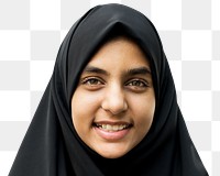 Muslim woman png transparent, smiling face cut out