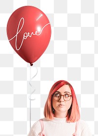 Woman with a valentines day love balloon