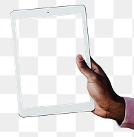 Hand holding a digital tablet mockup transparent png