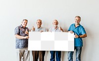 Elderly men holding a blank poster transparent png