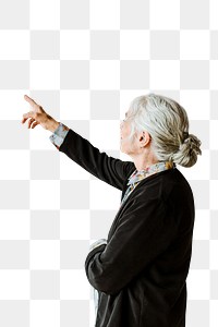 Senior woman with hands raisin in the air transparent png