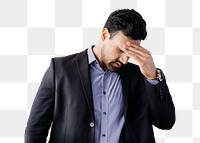 Stressed businessman touching his head transparent png