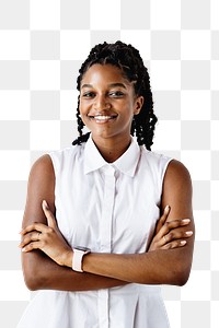 Portrait of a cheerful black woman transparent png
