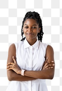 Portrait of a cheerful black woman transparent png