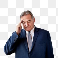 Stressed aged businessman touching his head transparent png