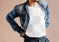 T-shirt PNG mockup men&rsquo;s apparel with denim jacket