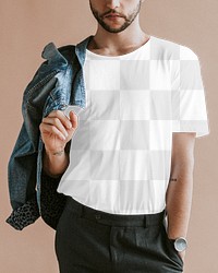 T-shirt PNG mockup men&rsquo;s apparel with denim jacket